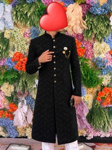 Men's Black Embroidered Sherwani Style Kurta