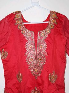 Red Chanderi Silk Kurta
