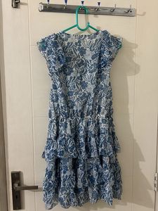 Blue Floral Ruffled Dress