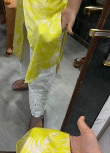 Bright Yellow Leaf Print Kurta