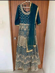 Elegant Teal Embroidered Gown