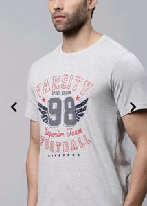OlTypography Print Slim Fit Crew-Neck T-shirt Gray