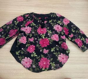 Black Floral Print Tunic Top