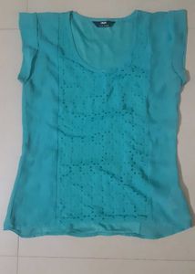 Aqua Lace Detail Blouse
