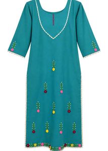 Teal Embroidered Kurta