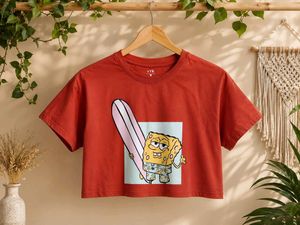 Cute Spongebob Graphic Crop Top Tee