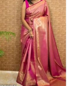 Banarasi Silk Pink Jacquard Saree With Blouse