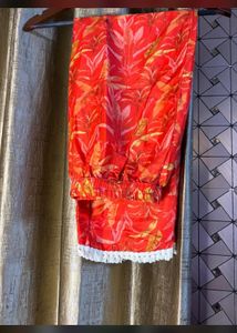Vibrant Pure Jaipuri Orange Floral Kurta Set with