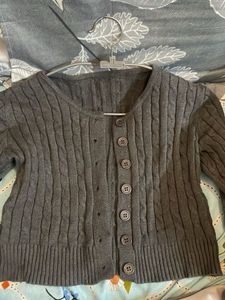 Cropped Grey Cable Knit Button-Up Cardigan