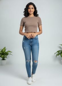Casual Brown ribbed crop top