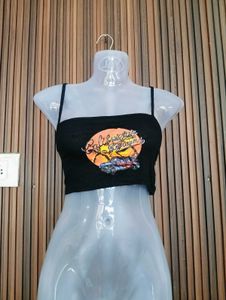 Black Graphic Crop Top