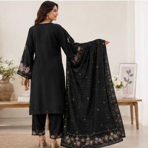 3 piece Elegant Black Embroidered Kurta Set