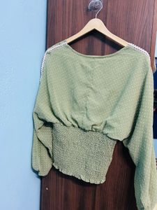 Olive Green Polka Dot Women's Top
