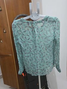 Monsoon Sage Green Bird Print CrinkleBlouse Top