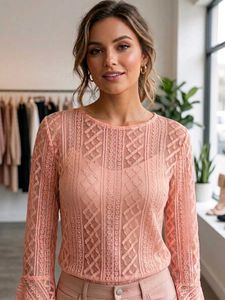 Beautiful Peach/Carrot Pink Transparent Lace Top (