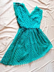 Full Flared Mirror Work Short Dress/kurti