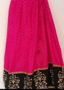 Pink & Black Embroidered Lehenga Skirt