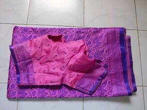 Pink &amp; Green Saree Combo with Blouses