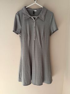 H&M Grey Ribbed Collared Dress