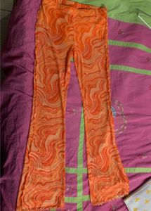 Orange Mesh Flared Leggings With Inbuilt Panty