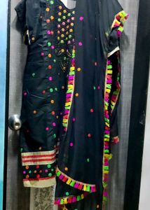 Black Kurta Set with Colorful Embroidery