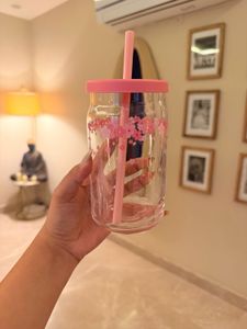PINK GLASS SIPPER WITH STRAW 510ML