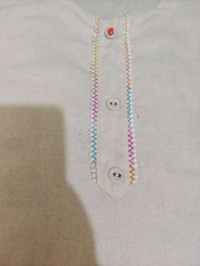 White Kurta with Floral Print