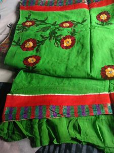 Beautiful Embroided Green Saree
