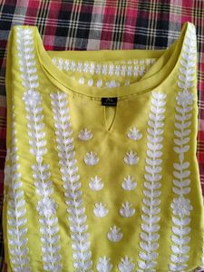 Vibrant Yellow Kurta with White Embroidery