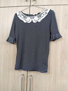 Striped Top with Lace Collar
