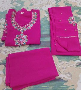 Hot Pink Embellished Kurta Pajami Suit