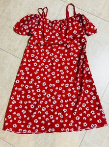 Hot rose Floral Cold Shoulder Dress
