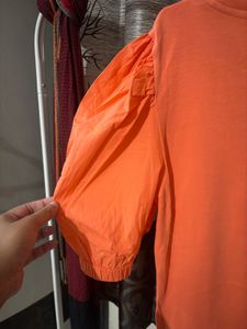 Orange Puff Sleeve Top