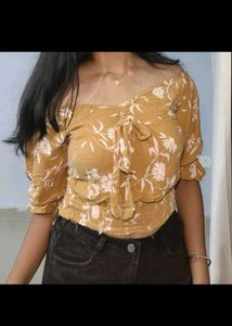 Yellow Floral Off-Shoulder Tie-Front Top