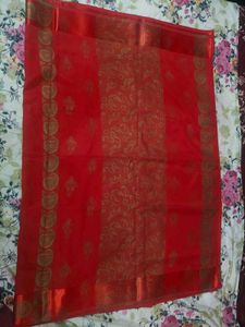 Vibrant Red Silk Saree  without blouse