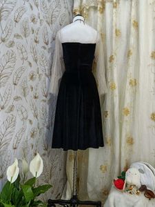 Elegant Black Velvet Dress with Sheer Sleeves