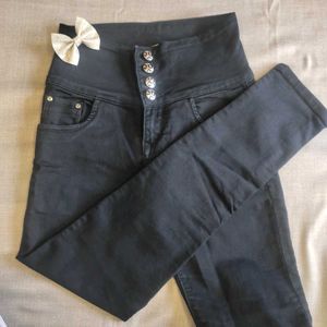 Black Women Button Up Jeans