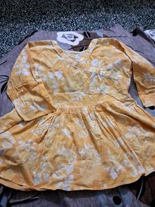 Yellow Printed Cotton Kurta