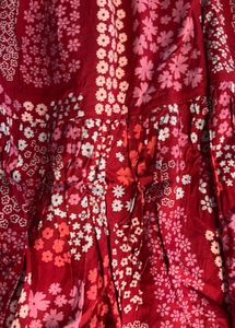 Red Floral Tiered Midi Dress