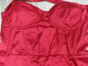 Satin red corset tube halter neck Mini Dress