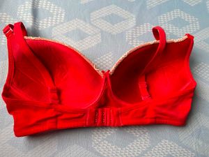 Vibrant Red Lace Trim Bra