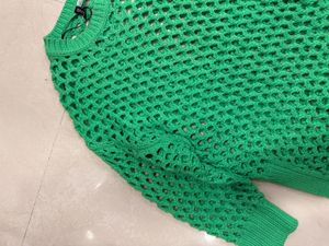 Chic Green Mesh Knit Sweater