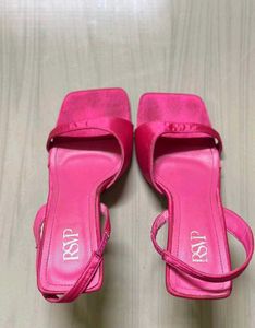 Hot Pink Satin Square Toe Heels