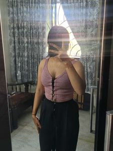 Lace-Up knit Crop Top