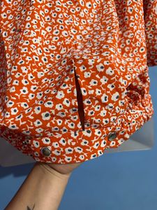 Orange Floral Printed V-neck| Korean Top
