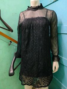 Sheer Black Lace Trim Tunic