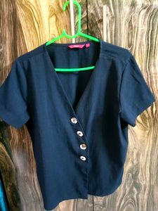 Chic Navy V-Neck Button-Up Top