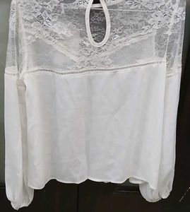 Elegant Lace Trim White Top
