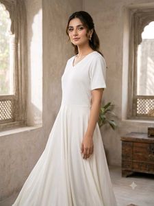 Simple White V-Neck Maxi Dress