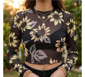 Sheer Floral Print Mesh Top
